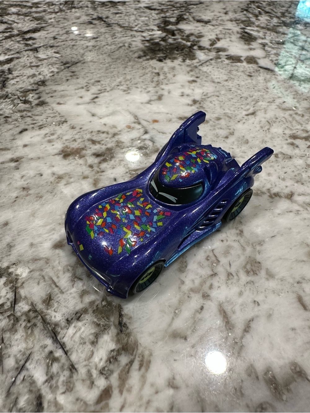 Mattel Purple Glitter Race Car with Multicolor Confetti Accents